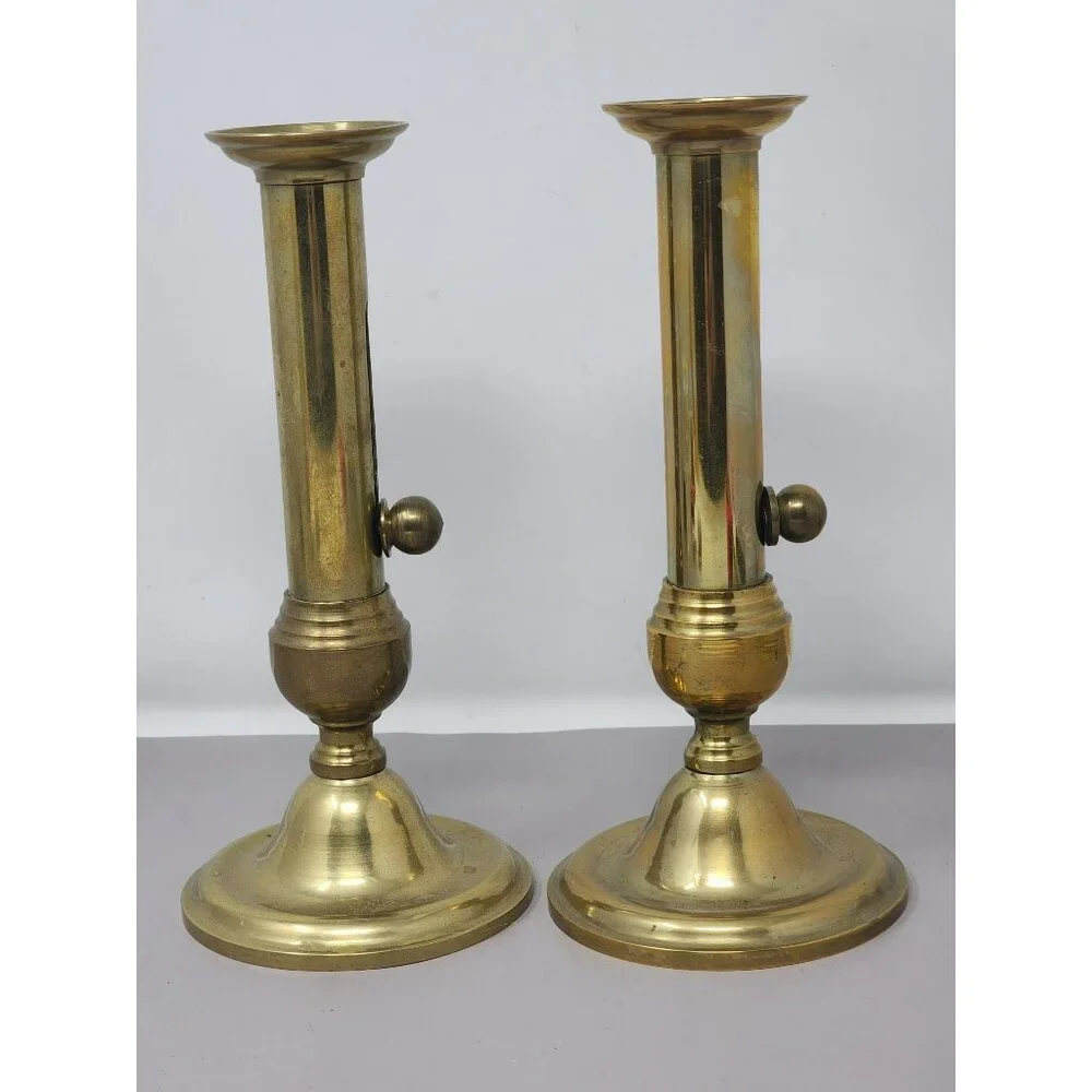 Vintage Brass Adjustable Candlestick Holders Pair Brass‎ & Copper Castilian